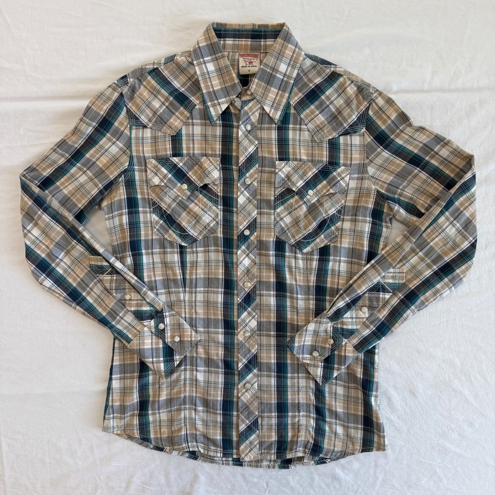 True Religion Western Shirt Mens Small‎ Plaid Long Sleeve Snap Front Casual Y2K